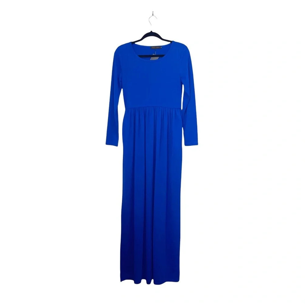 Kabayare Modest Maxi Dress Solid Electric Blue Long Sleeve NWT Medium Women’s